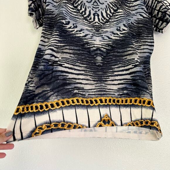 Christina Paris animal print tiger chain short sleeve stretch sweater Mobwife L - Picture 2 of 10